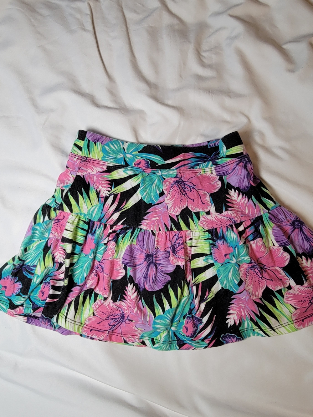 The Children's Place Black Floral Skirt with Pink & Teal Blooms - Size M (7/8) - Picture 3 of 4